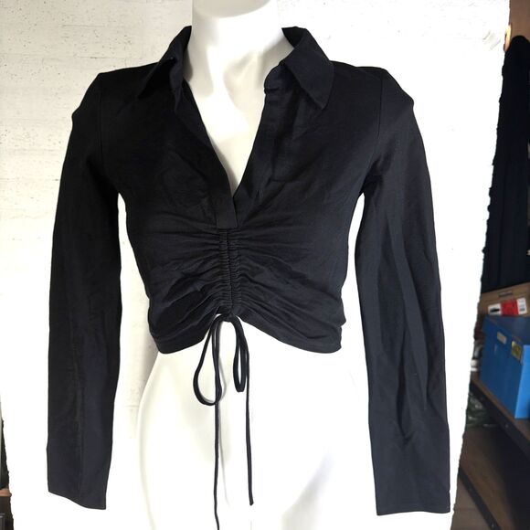 Zara Long Sleeve Crop Black Shirt S NWT Witchy Fairygoth Fairygrunge Y2K Gen Z - Picture 1 of 6